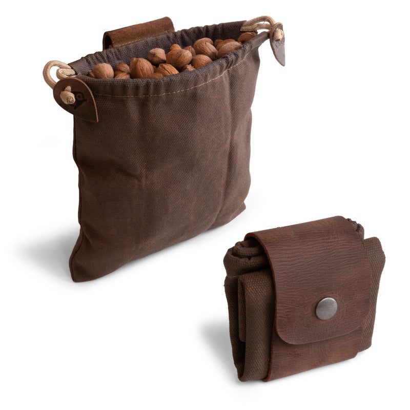 Hide & Drink, Foraging Pouch (Collapsible) for Hiking, Treasures & Seashells Bag, Easy Looping Around Belts, Grocery Storage, Waxed Canvas, Handmade, Honey Bourbonn - Image 1